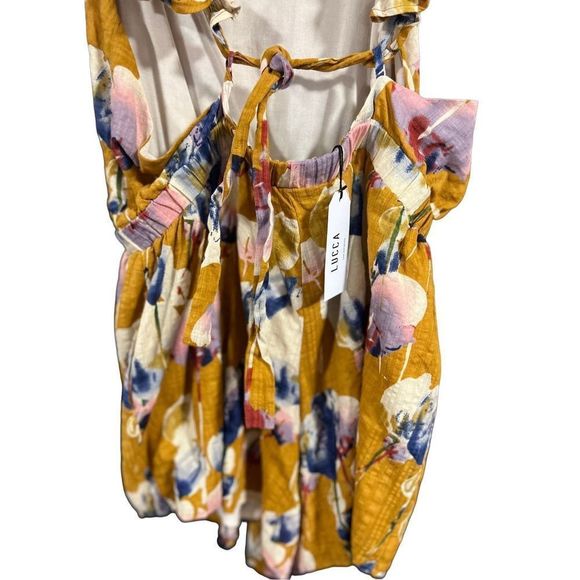 NEW!! LUCCA COILUTURE Khloe Terracotta Gold Floral Romper Size Large Flounce Ruf - Picture 4 of 15